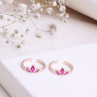CZ Stone Rose Gold Toe Ring in 92.5 Silver | Smooth Finish Pair