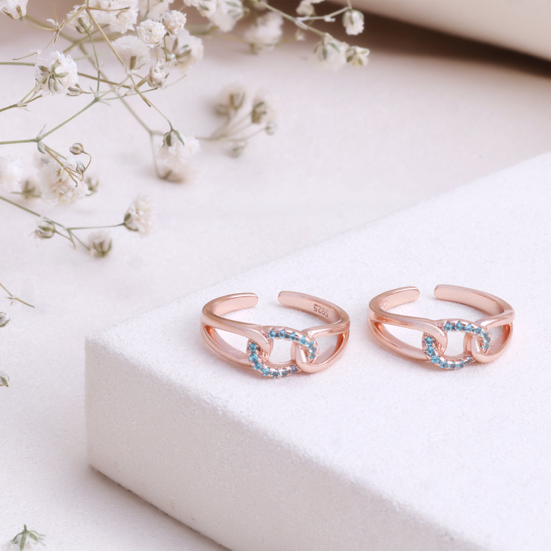 CZ Stone Rose Gold Toe Ring in 92.5 Silver | Trendy Pair