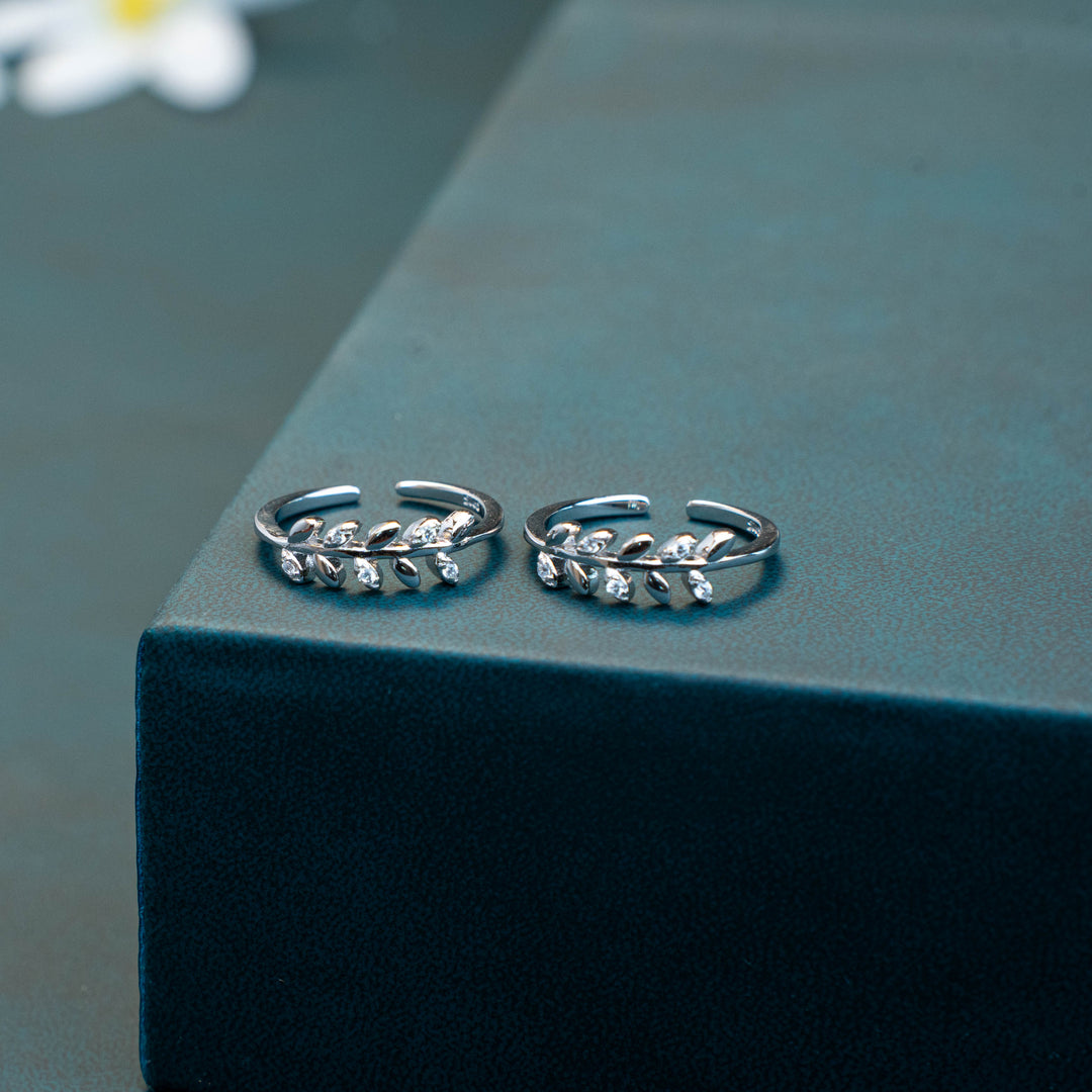 CZ Stone Silver Toe Ring Pair for Women
