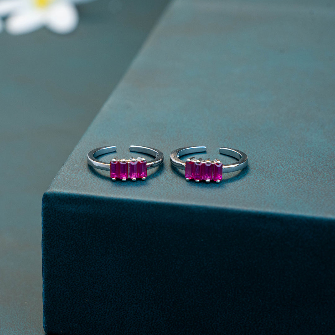CZ Stone Silver Toe Ring for Ethnic Wear

