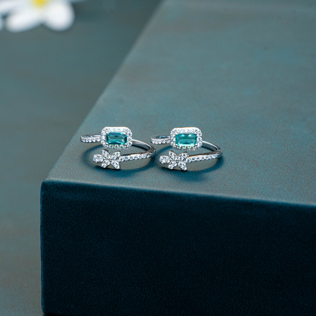 CZ Stone Silver Toe Ring for Festive Wear

