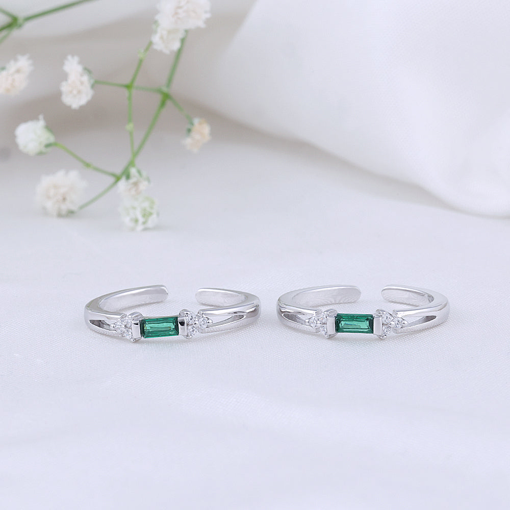 CZ Stone Toe Ring in 92.5 Silver | Gift Ready Pair/Party Wear
