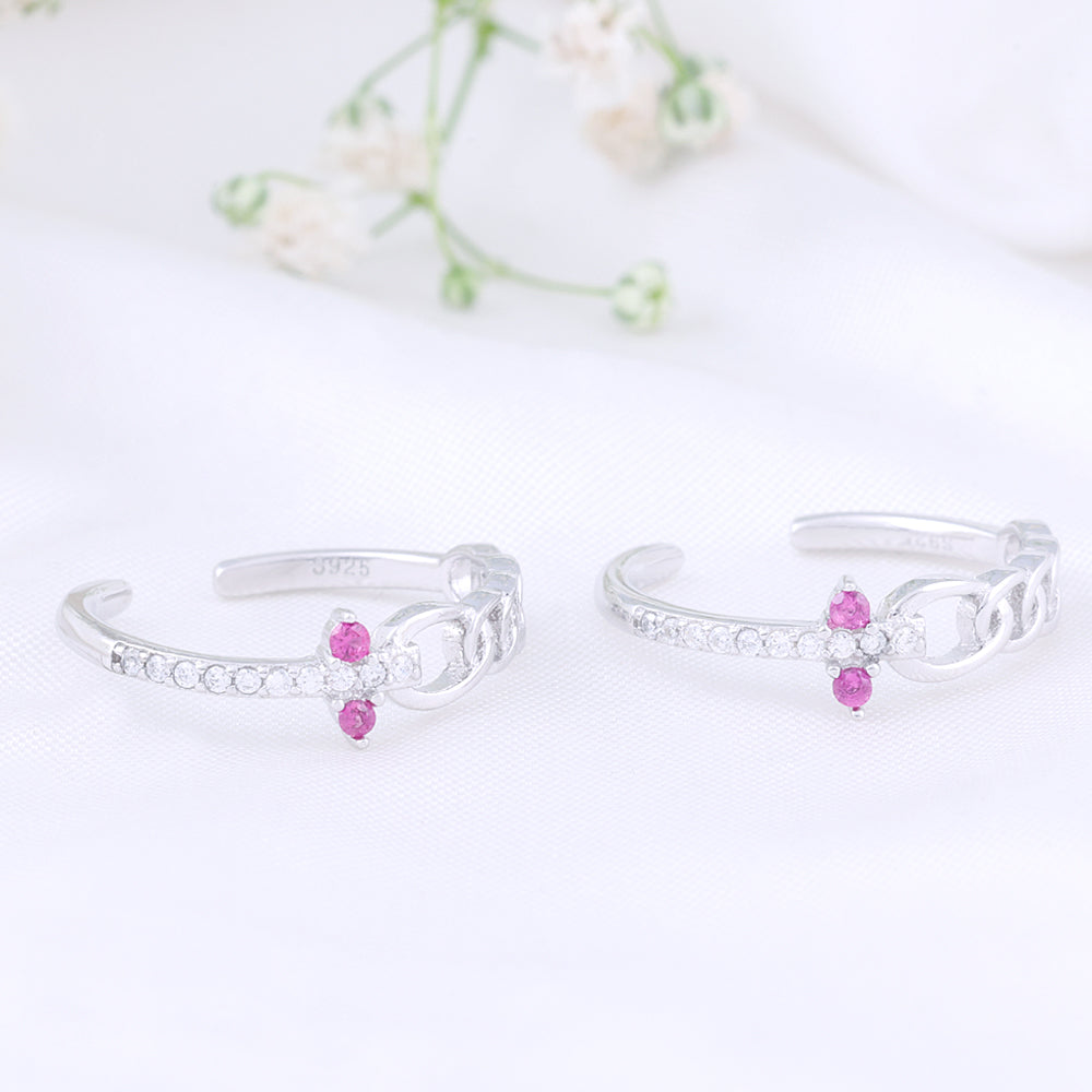 CZ Stone Toe Ring in 92.5 Silver | Lightweight Pair
