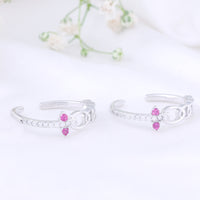 CZ Stone Toe Ring in 92.5 Silver | Lightweight Pair
