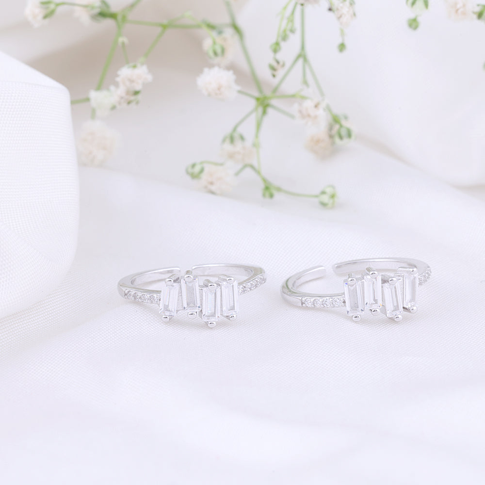 CZ Stone Toe Ring in 92.5 Silver | Traditional Pair
