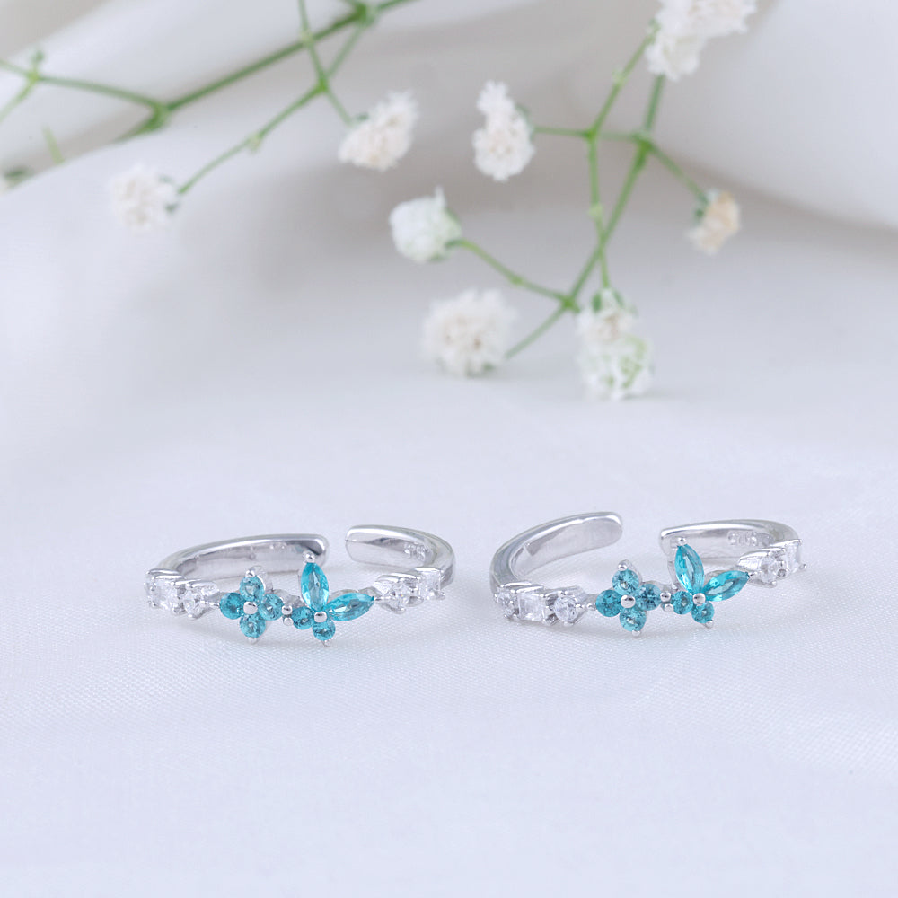 CZ Stone Toe Ring in 92.5 Silver | Trendy Pair
