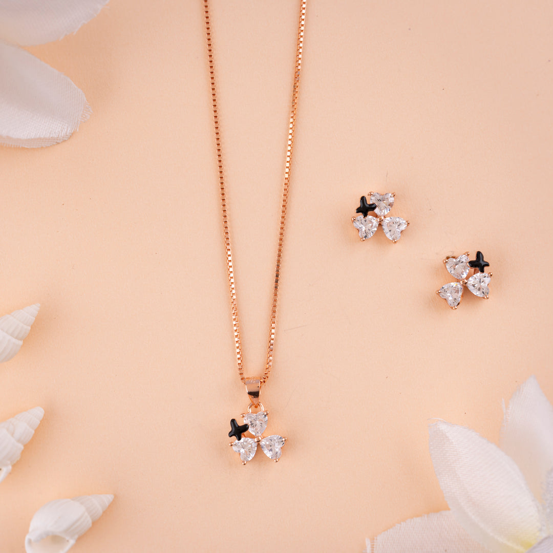CZ Stone With Enamel Rose Gold Chain Pendant Set at Chaneira Jewels | Office Wear