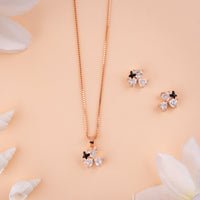 CZ Stone With Enamel Rose Gold Chain Pendant Set at Chaneira Jewels | Office Wear