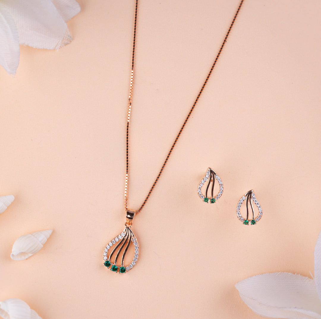 Classic CZ Rose Gold Chain Pendant Set Design| Party Wear