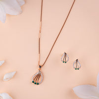 Classic CZ Rose Gold Chain Pendant Set Design| Party Wear