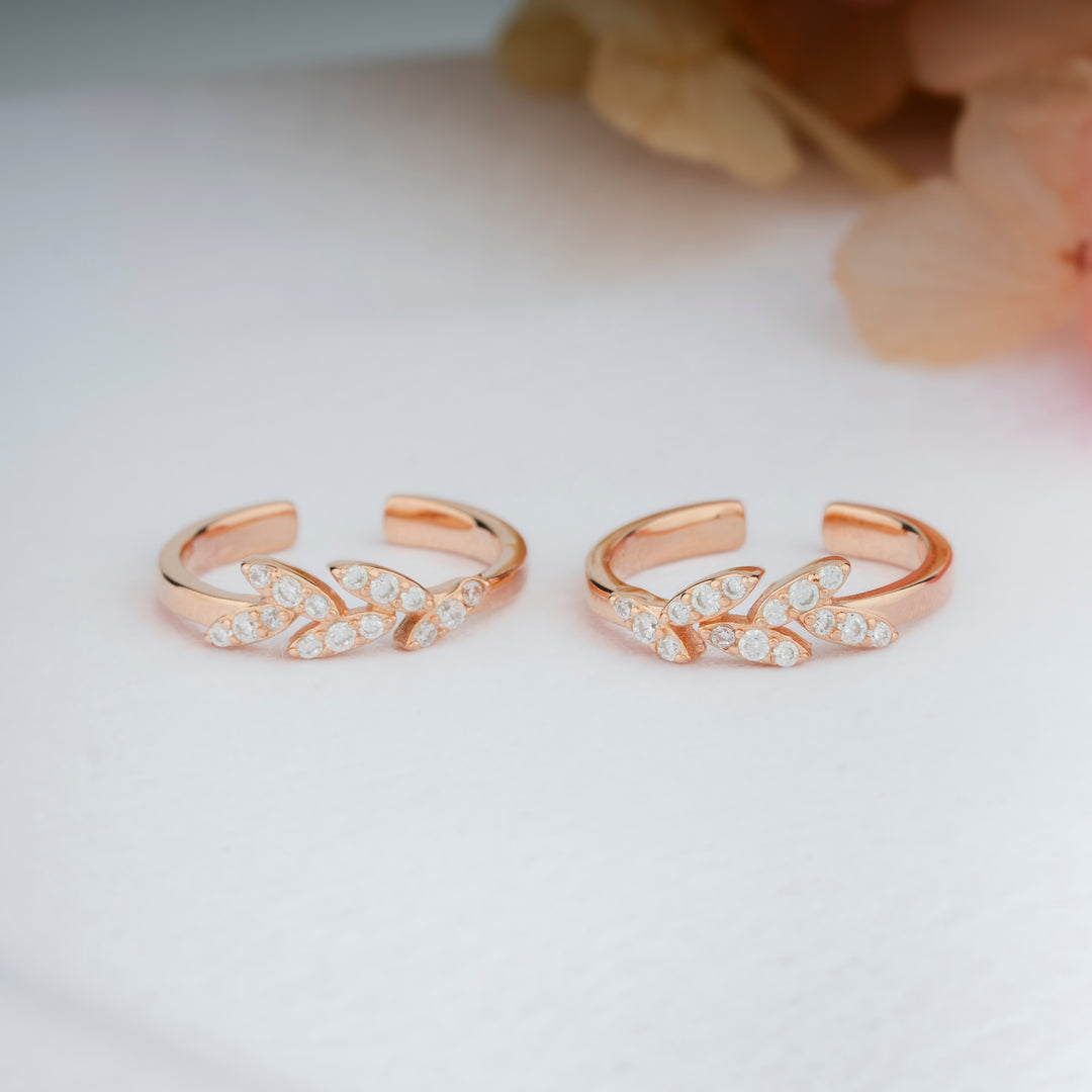 Classic CZ Stone Silver Rose Gold Toe Ring for Women/Office Wear