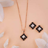 Classic Enamel Rose Gold Chain Pendant Set Design| Party Wear