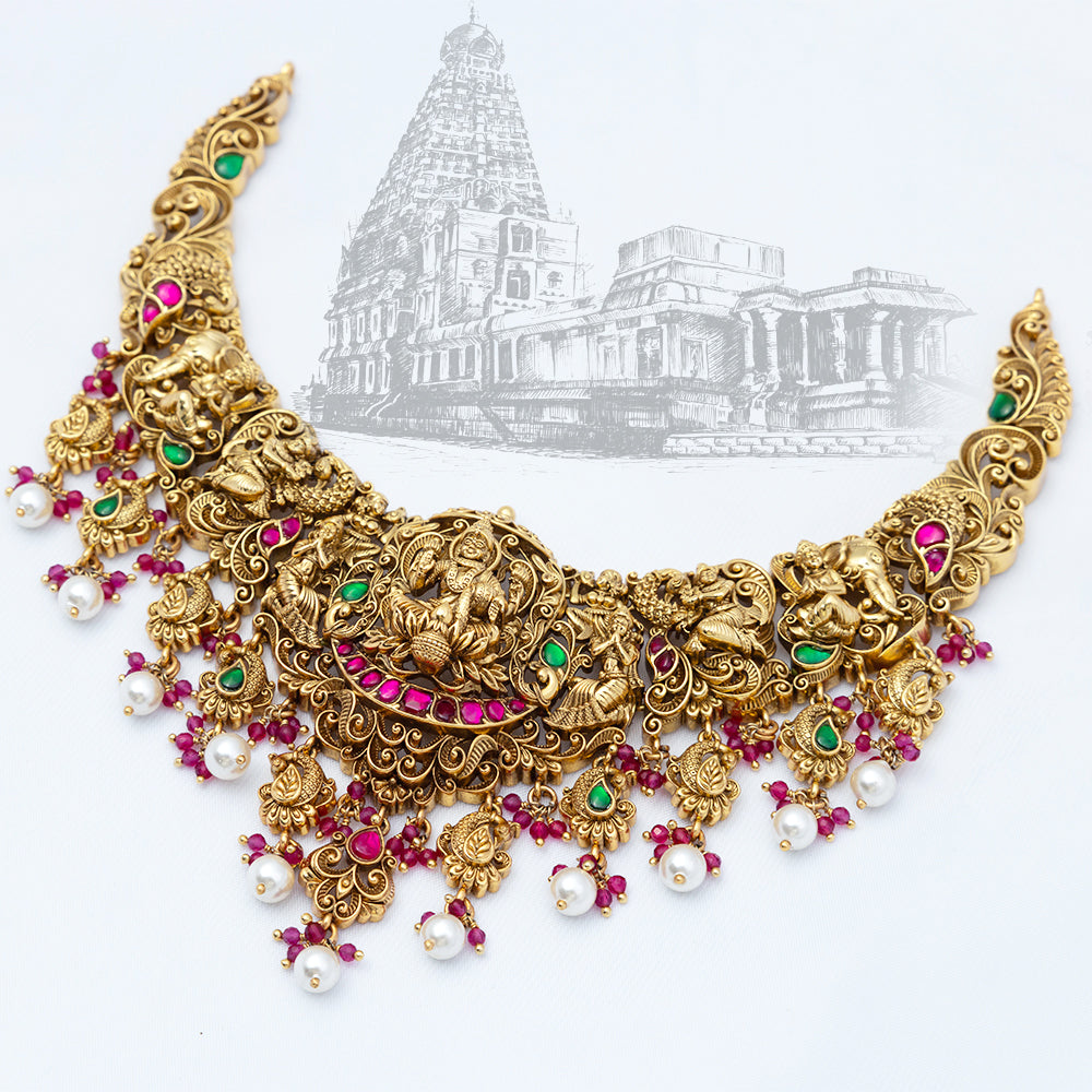 Classic Gold Plated Kundan Beads Nagas Necklace for Women