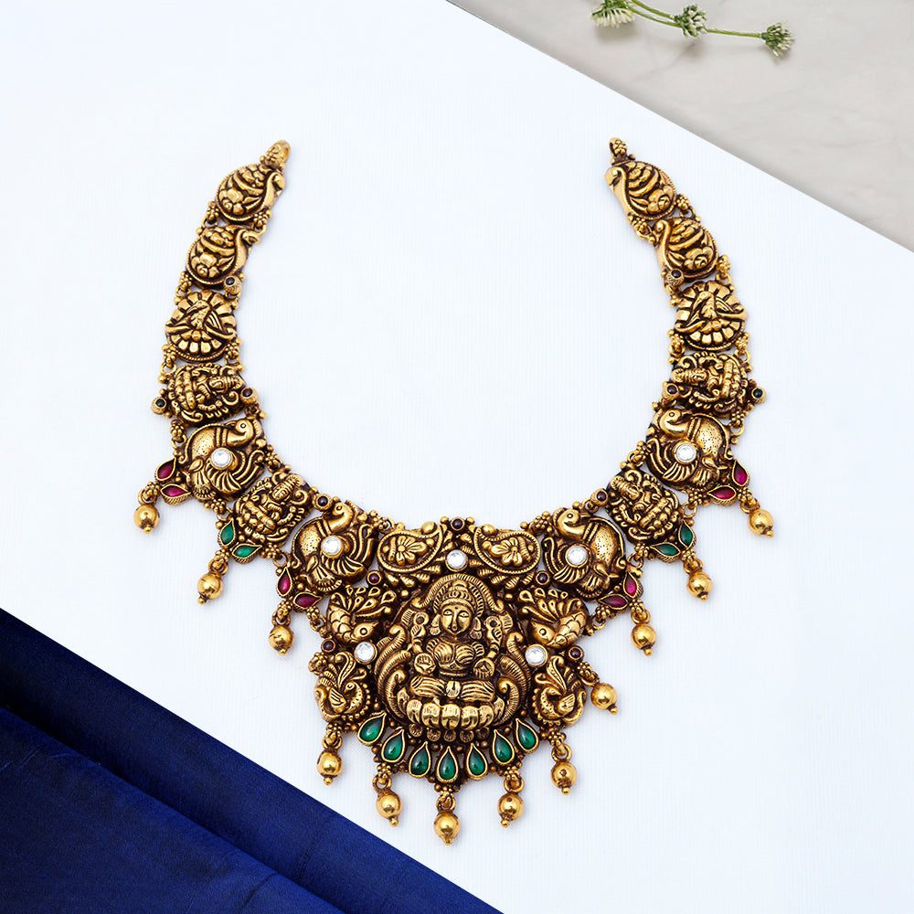 Classic Gold Plated Polki Stone Nagas Necklace for Women| Bridal Wear
