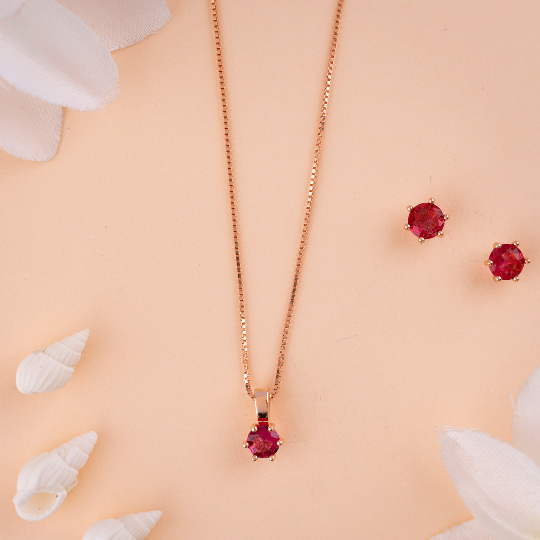 Classic Italian CZ Rose Gold Chain Pendant Set for Women| Office Wear