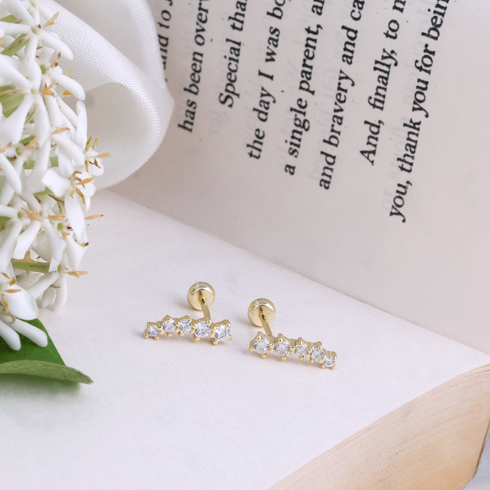 Contemporary Small Silver Gold Plated Second Stud Earrings