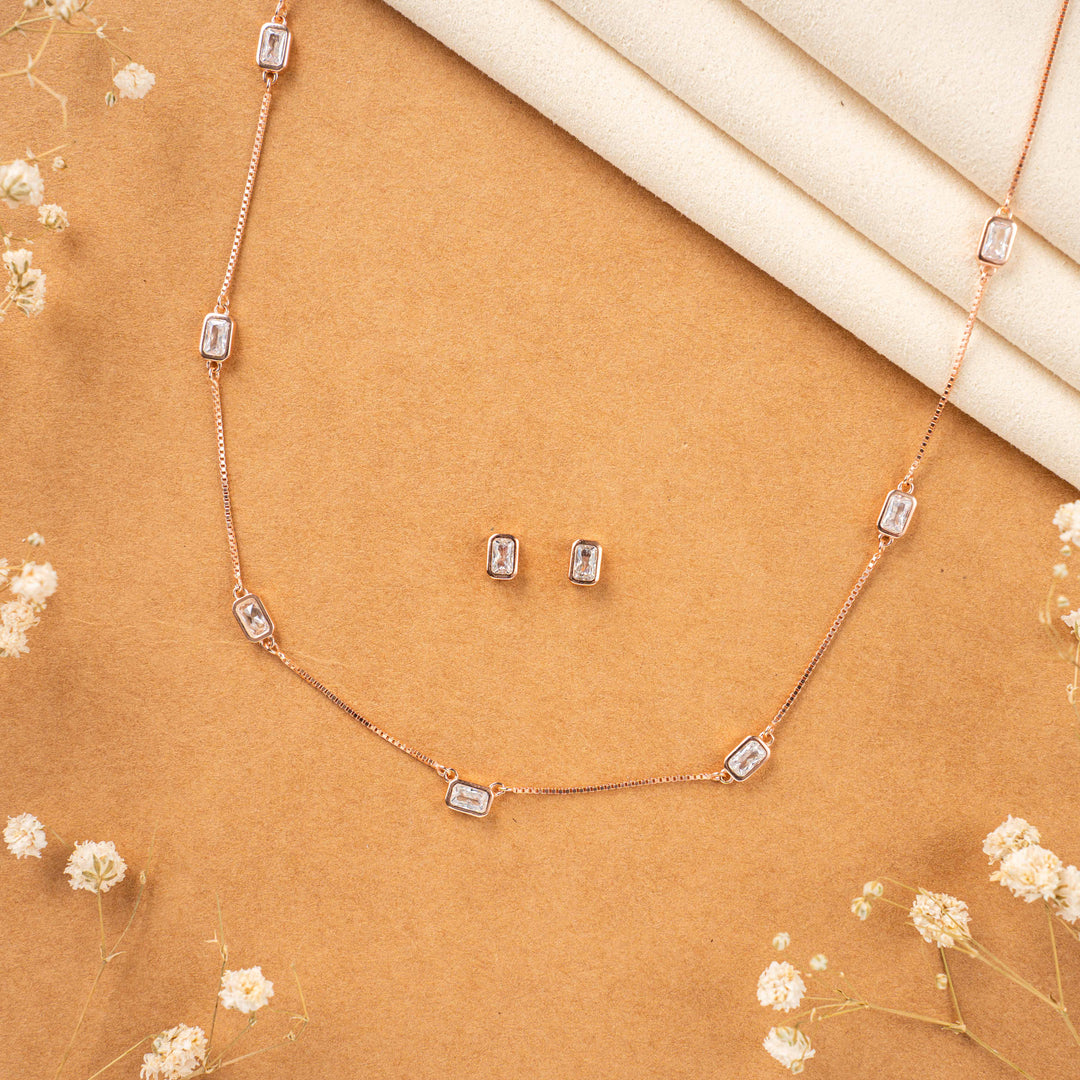 Rose Gold CZ Stone Silver Chain Design