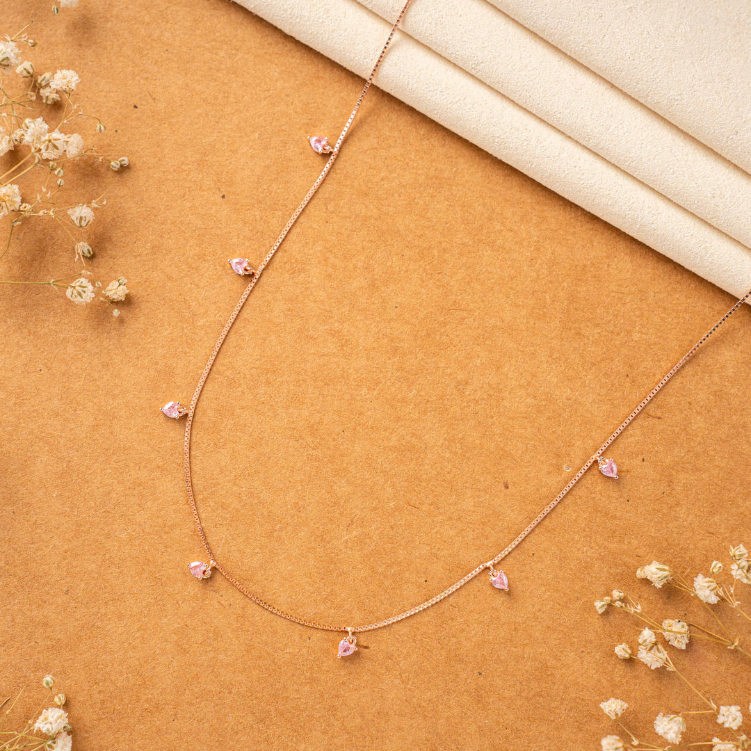 925 Silver Rose Gold CZ Stone Chain