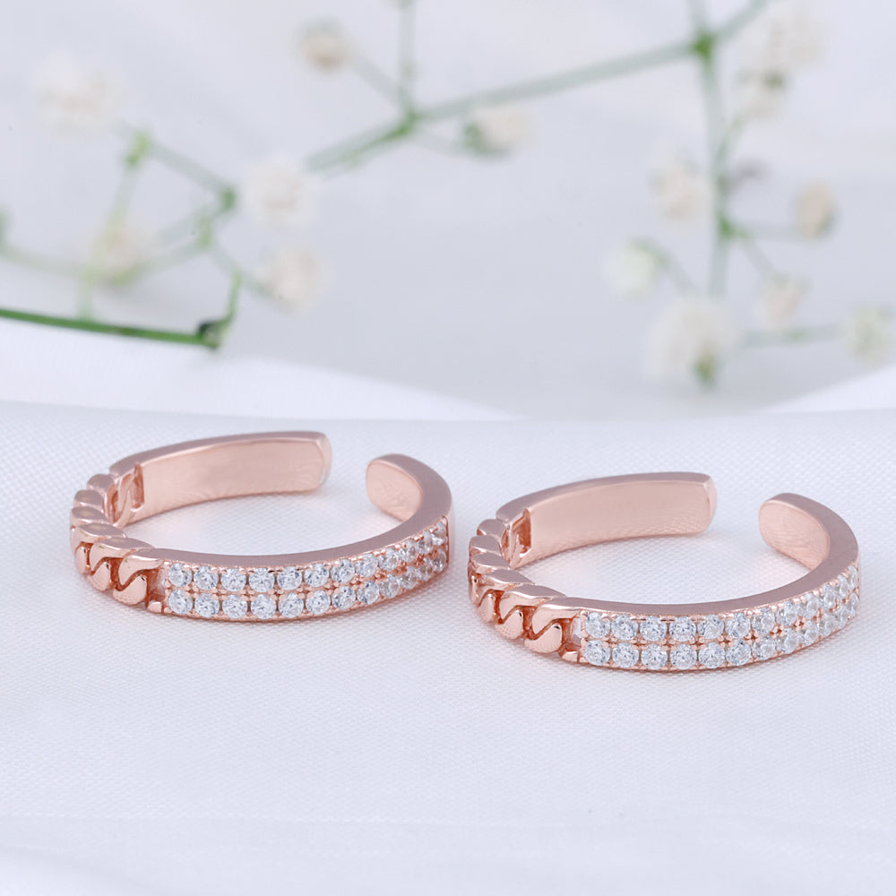 Daily Wear CZ Silver Rose Gold Toe Ring | Chaneira Jewels