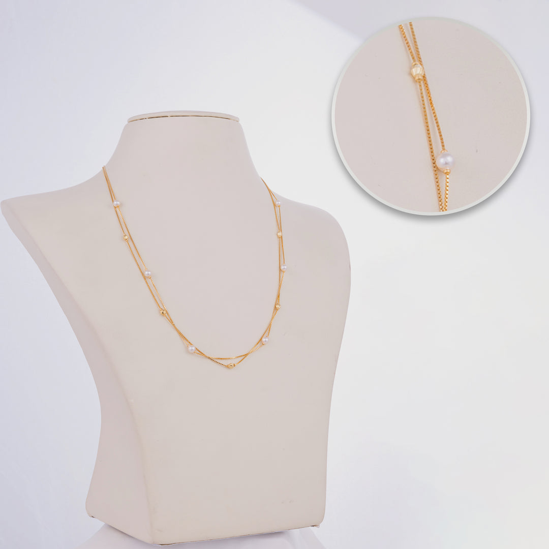 Daily Wear Chain Silver 2 Layer Gold Plated Pearl Chain