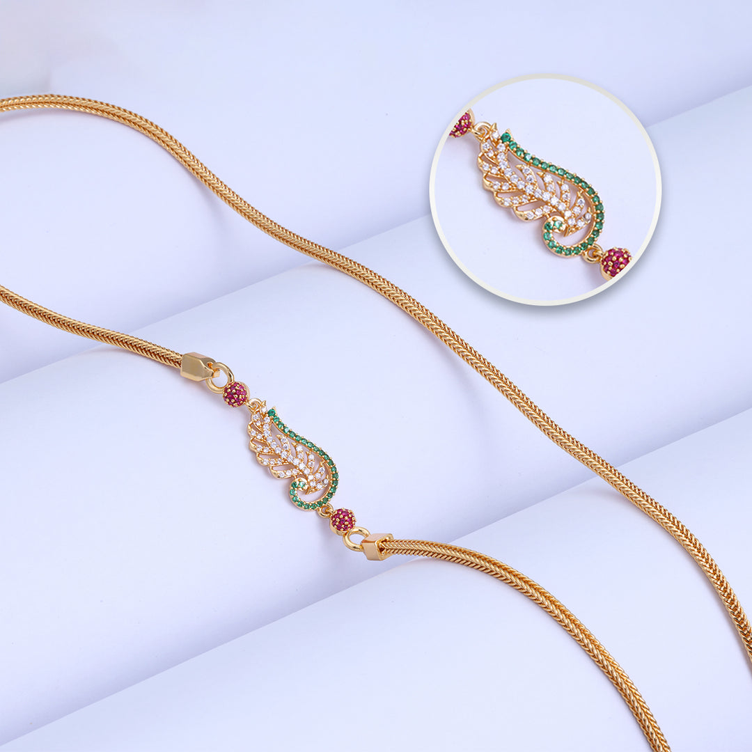 Delicate Gold Plated Mugappu Chain for Office & Festive Wear