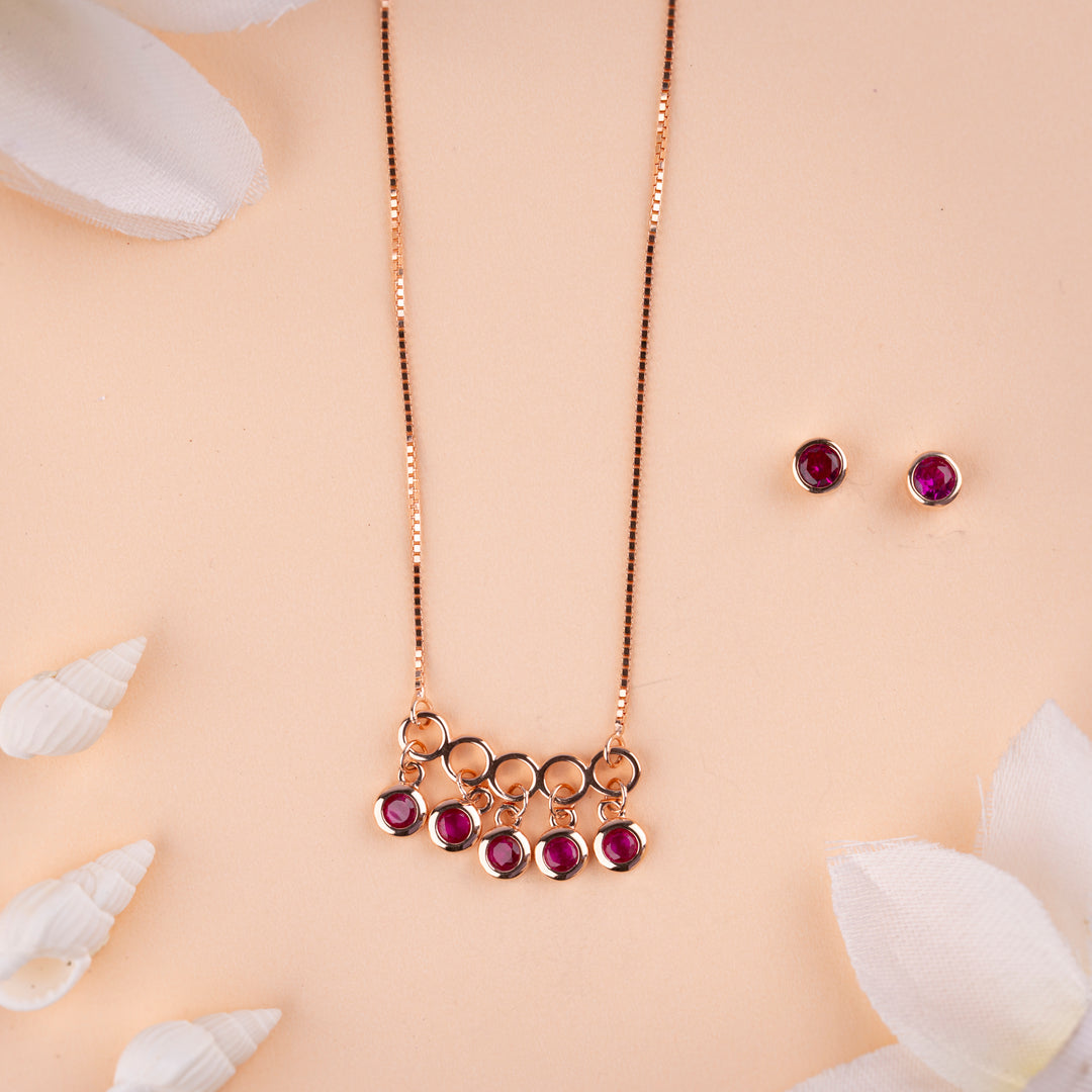Designer CZ Rose Gold Chain Pendant Set Jewellery| Party Wear