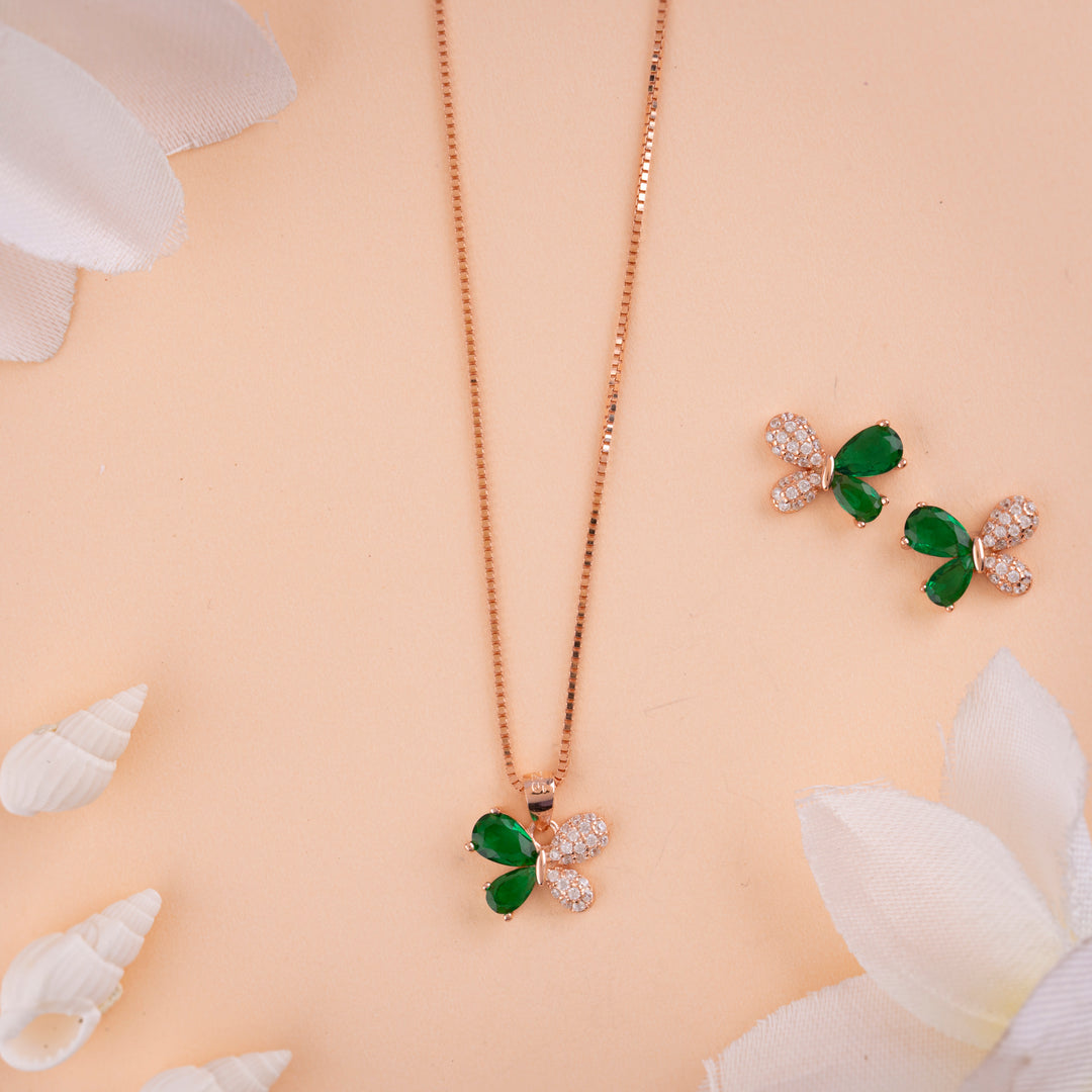Designer CZ Rose Gold Chain Pendant Set for Festive Wear
