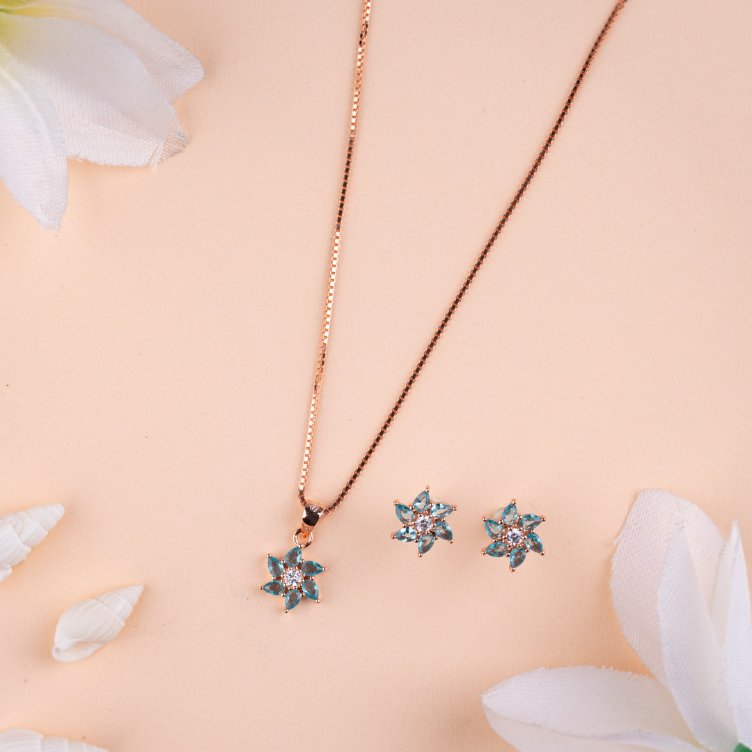 Designer CZ Rose Gold Chain Pendant Set for Women| Office Wear