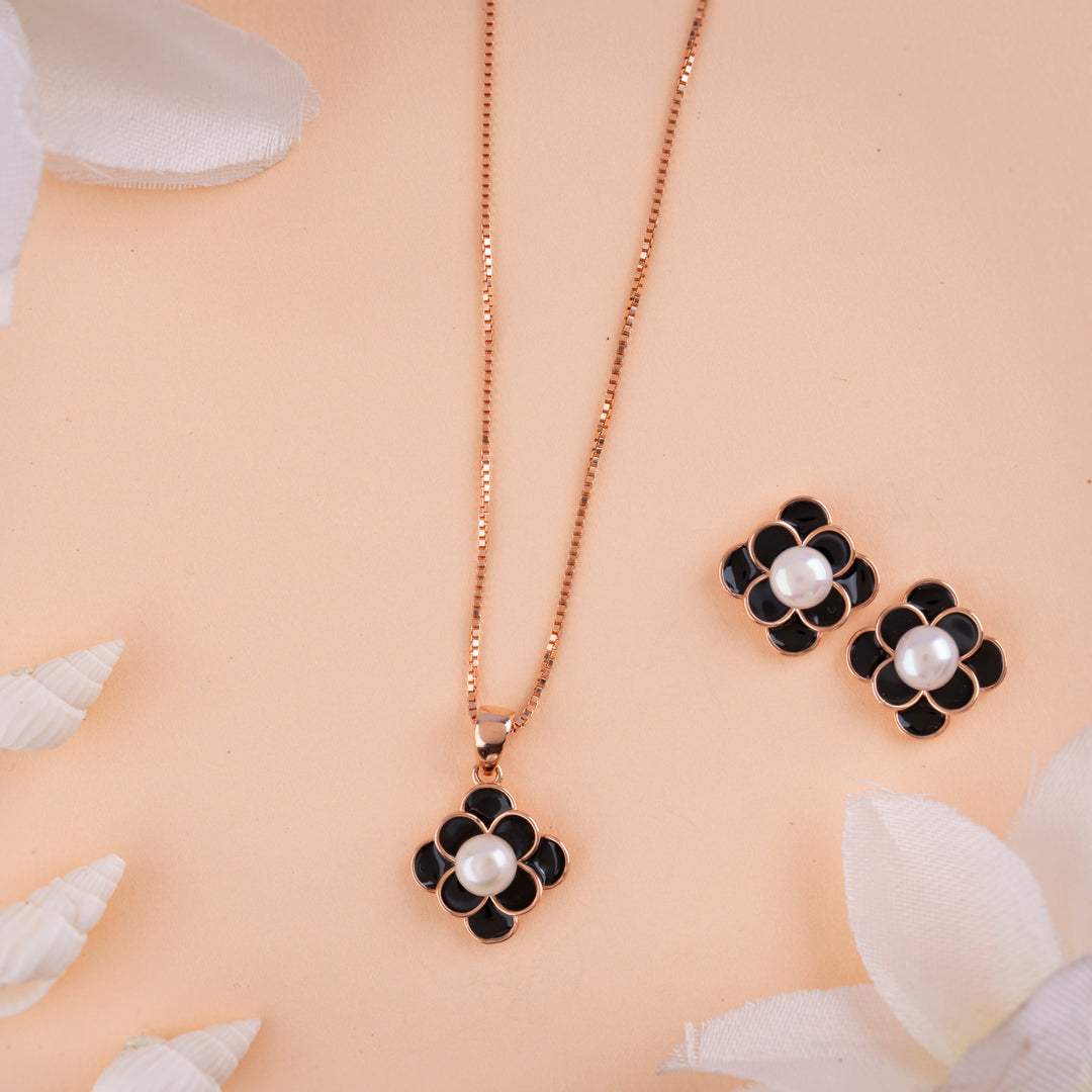 Designer Enamel Rose Gold Chain Pendant Set for Women| Party Wear