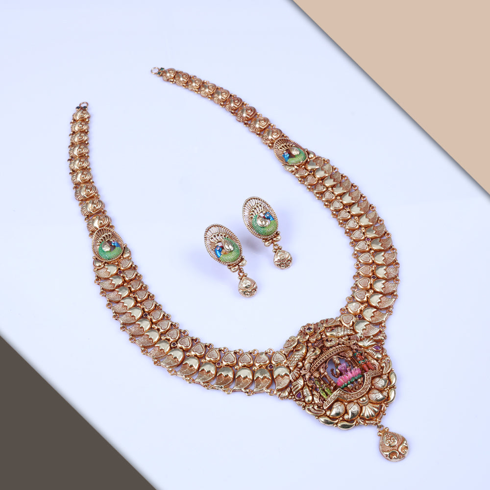 Designer Gold Plated Paper Casting Haram Necklace