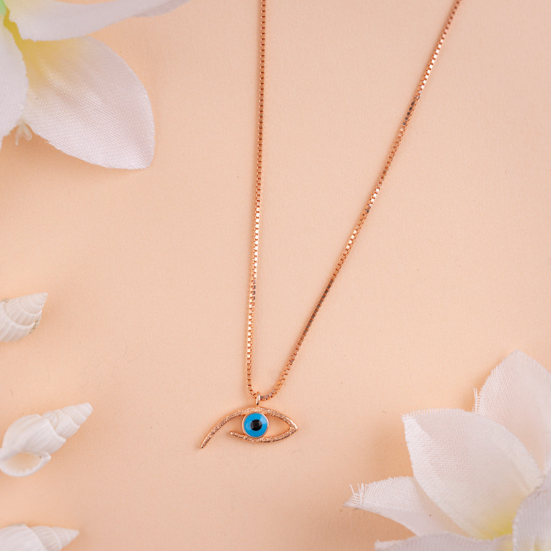 Designer Plain Rose Gold Evil Eye Chain Pendant Set for Women