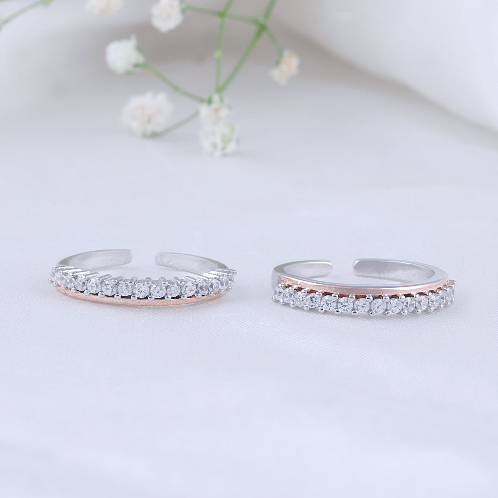 Dual Tone Silver Toe Rings | Elegant Design
