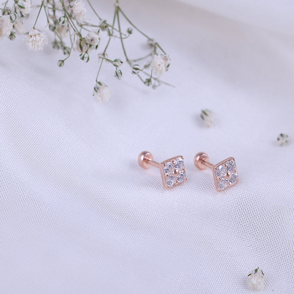 Elegant Adjustable Silver Rose Gold Second Stud Earrings
