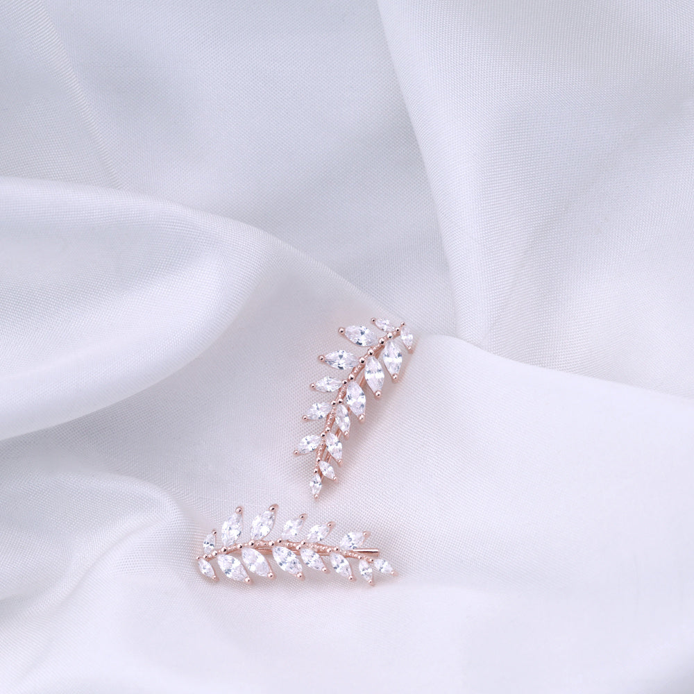 Elegant CZ Rose Gold Cuff Earrings Daily Wear Design