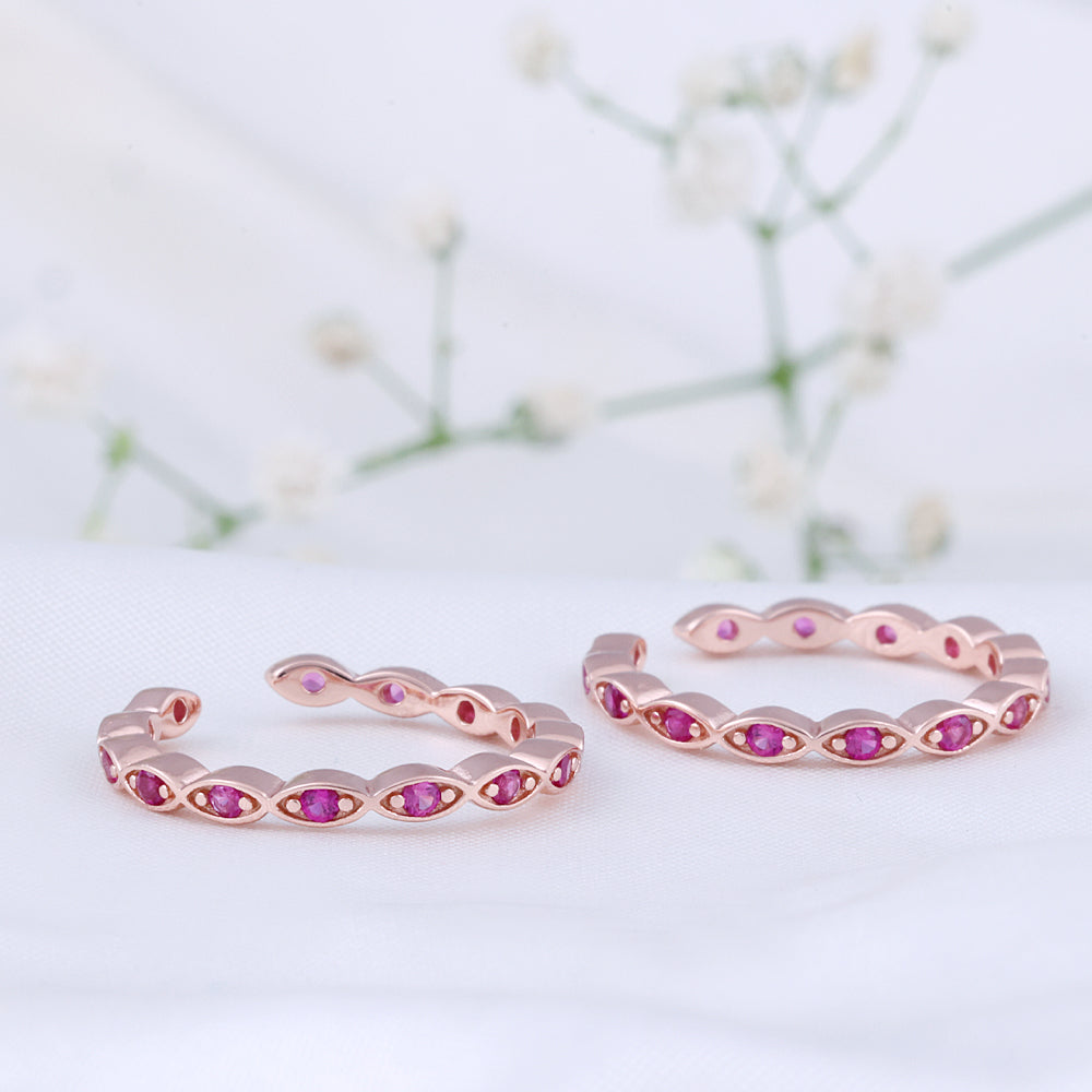 Elegant CZ Silver Rose Gold Toe Ring | Party Wear