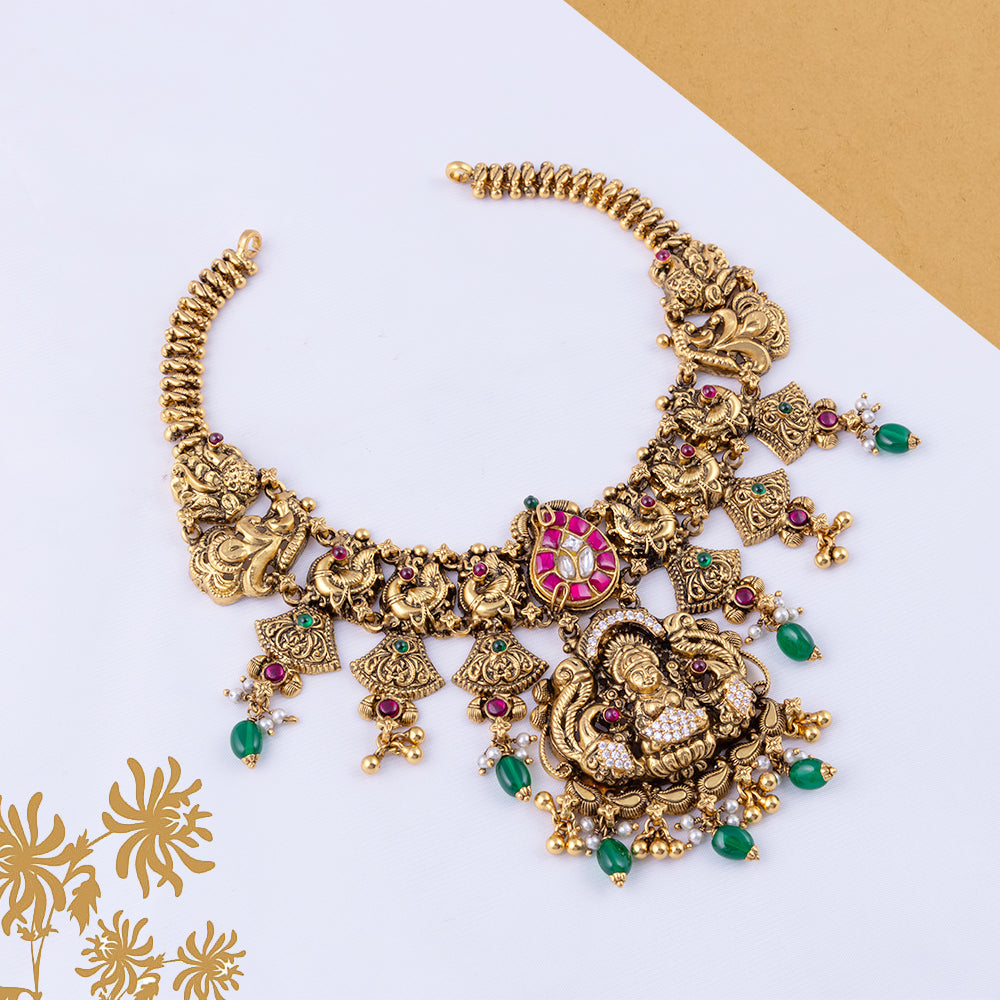 Elegant Gold Plated Kundan CZ Stone Nagas Necklace for Women