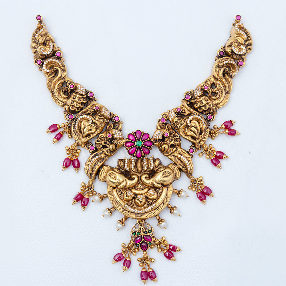 Elegant Gold Plated Kunthan Beads Nagas Necklace for Women| Bridal