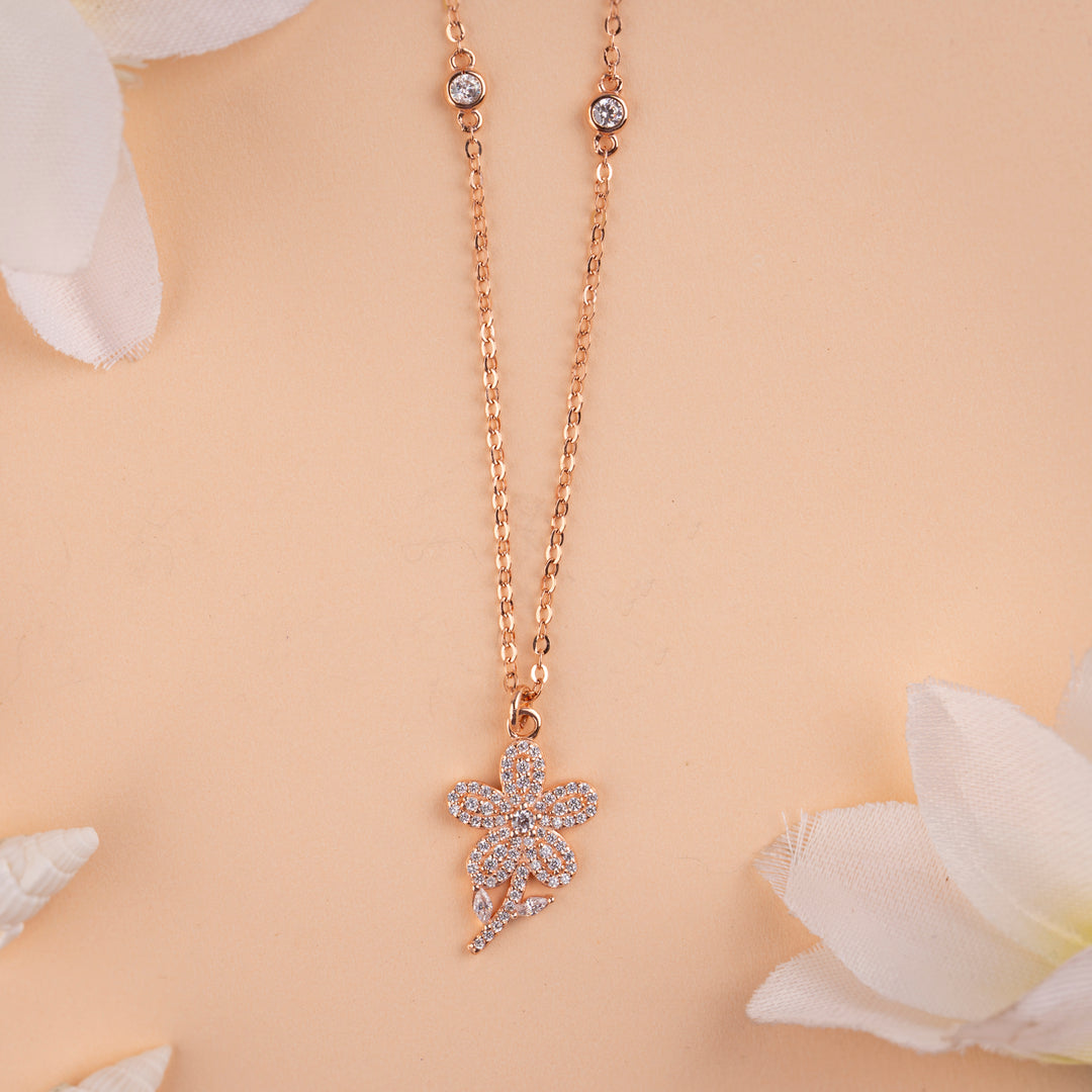 Elegant Italian CZ Rose Gold Chain Pendant for Women| Party Wear