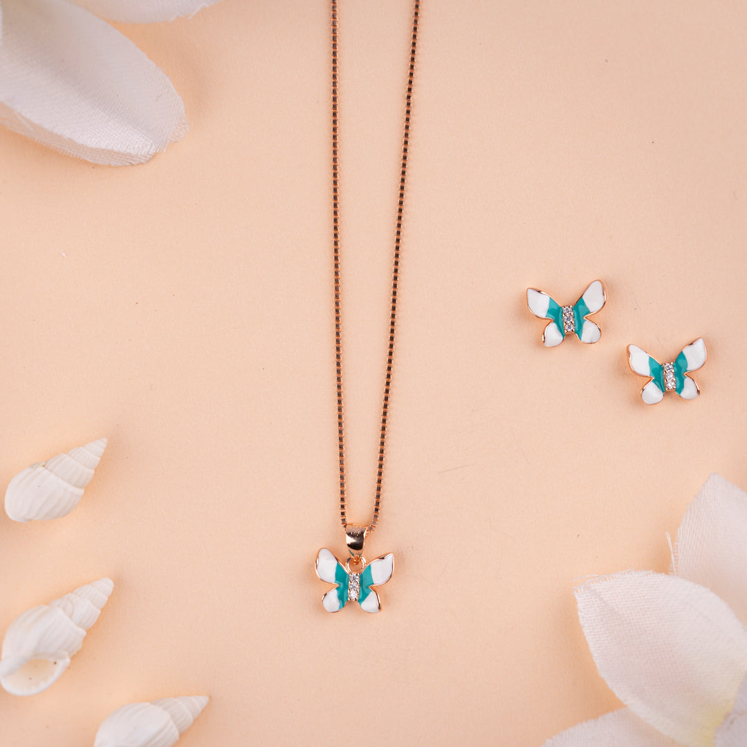 Enamel Italian Rose Gold Chain Pendant Set for Daily Wear
