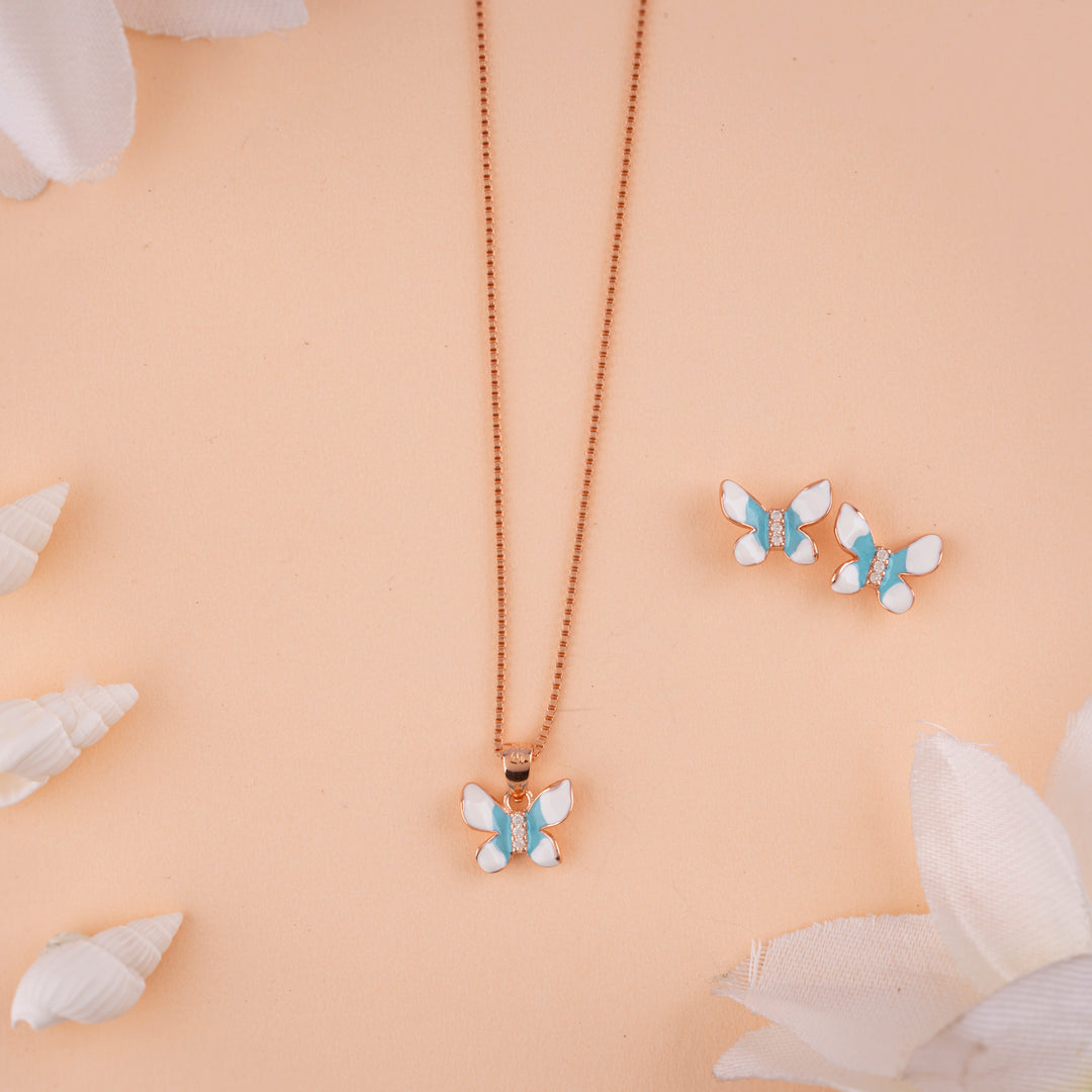 Enamel Italian Rose Gold Chain Pendant Set for Women| Daily Wear