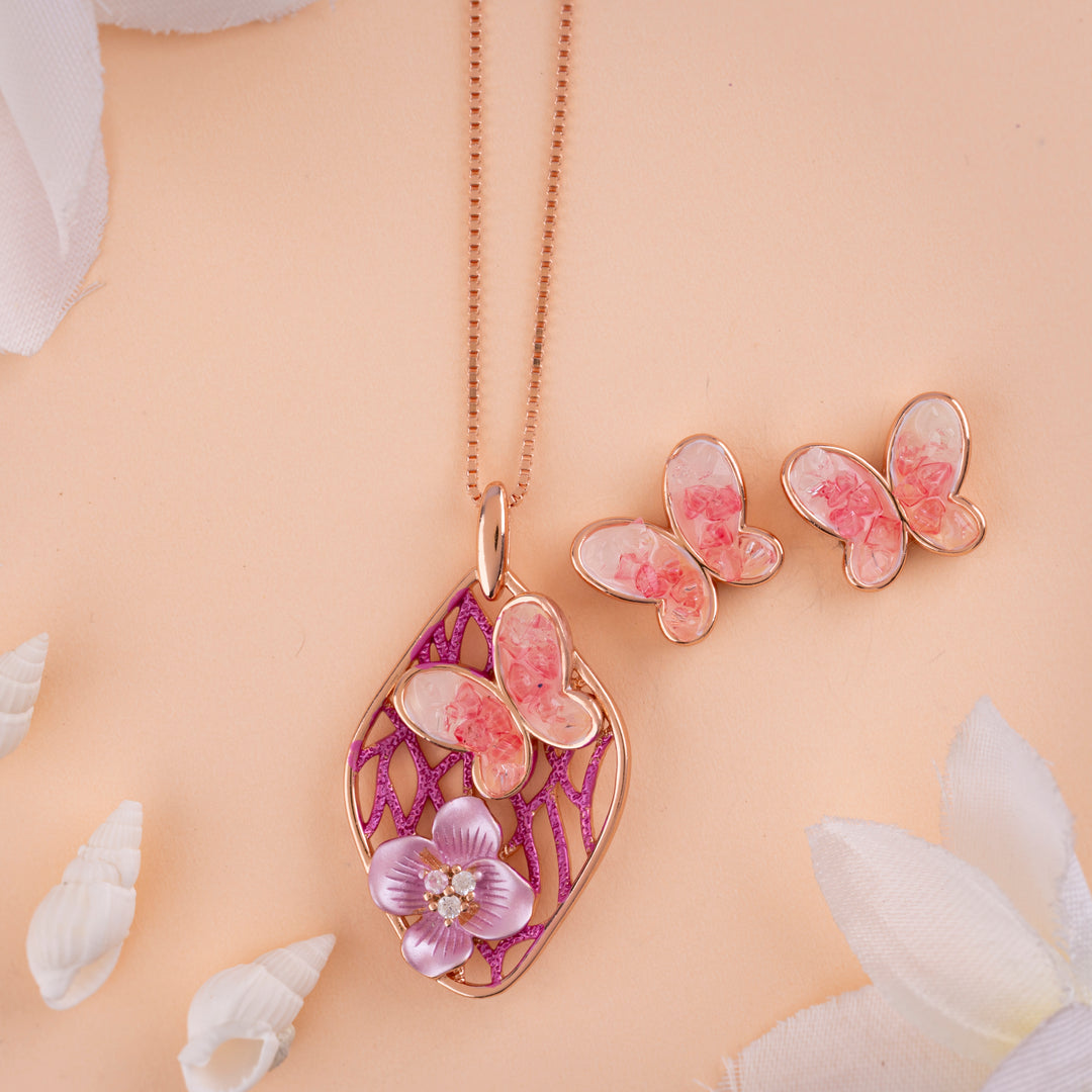 Enamel Italian Rose Gold Chain Pendant Set in Rose Gold Finish| Party Wear