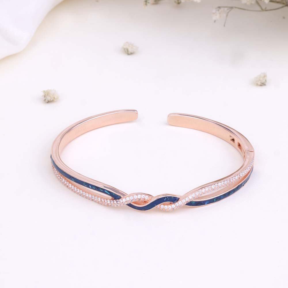 Enamel Rose Gold CZ Kada Bracelet | Bridal, Daily and Function Wear