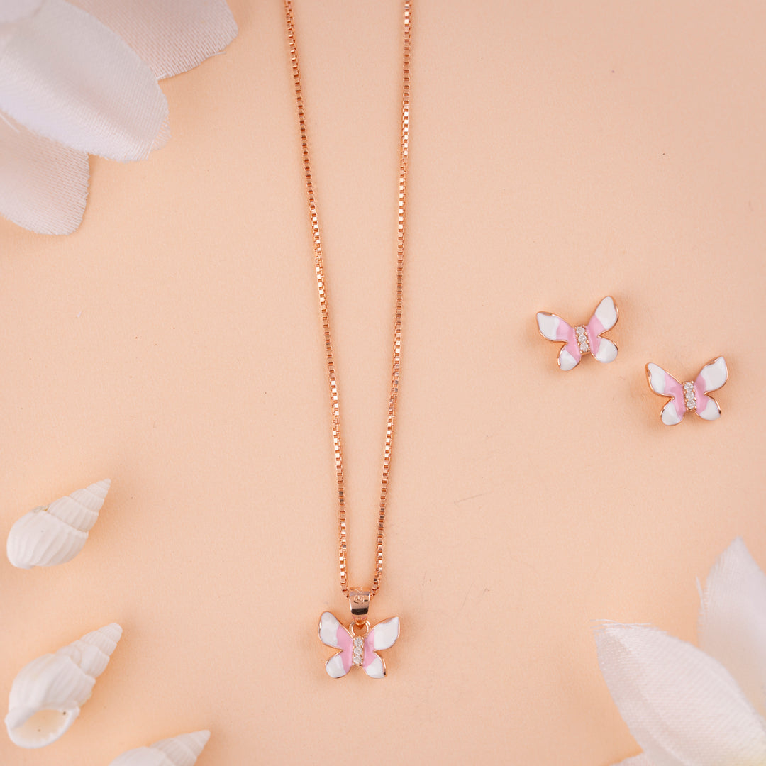Enamel Rose Gold Chain Pendant Set | Chaneira Jewels| Daily Wear