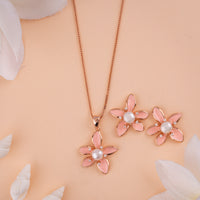 Enamel Rose Gold Chain Pendant Set | Party Wear