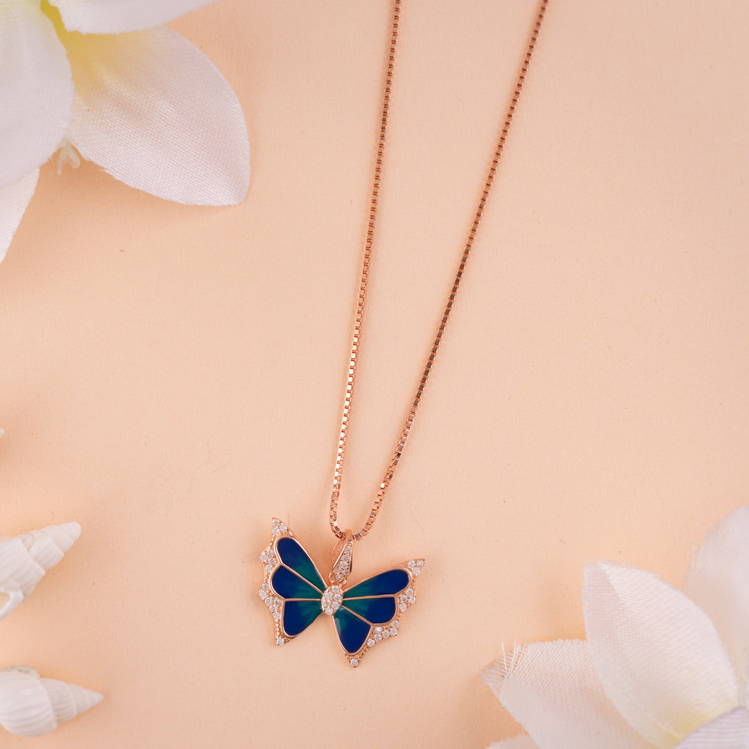 Enamel Rose Gold Chain Pendant Set with CZ Stone for Daily Wear