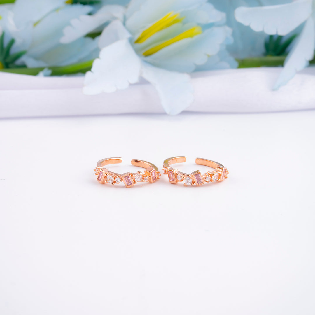 Festive Silver Rose Gold CZ Toe Ring