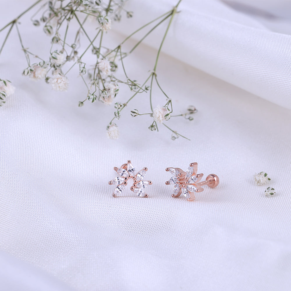 Floral Rose Gold Second Stud Earrings by Chaneira Jewels