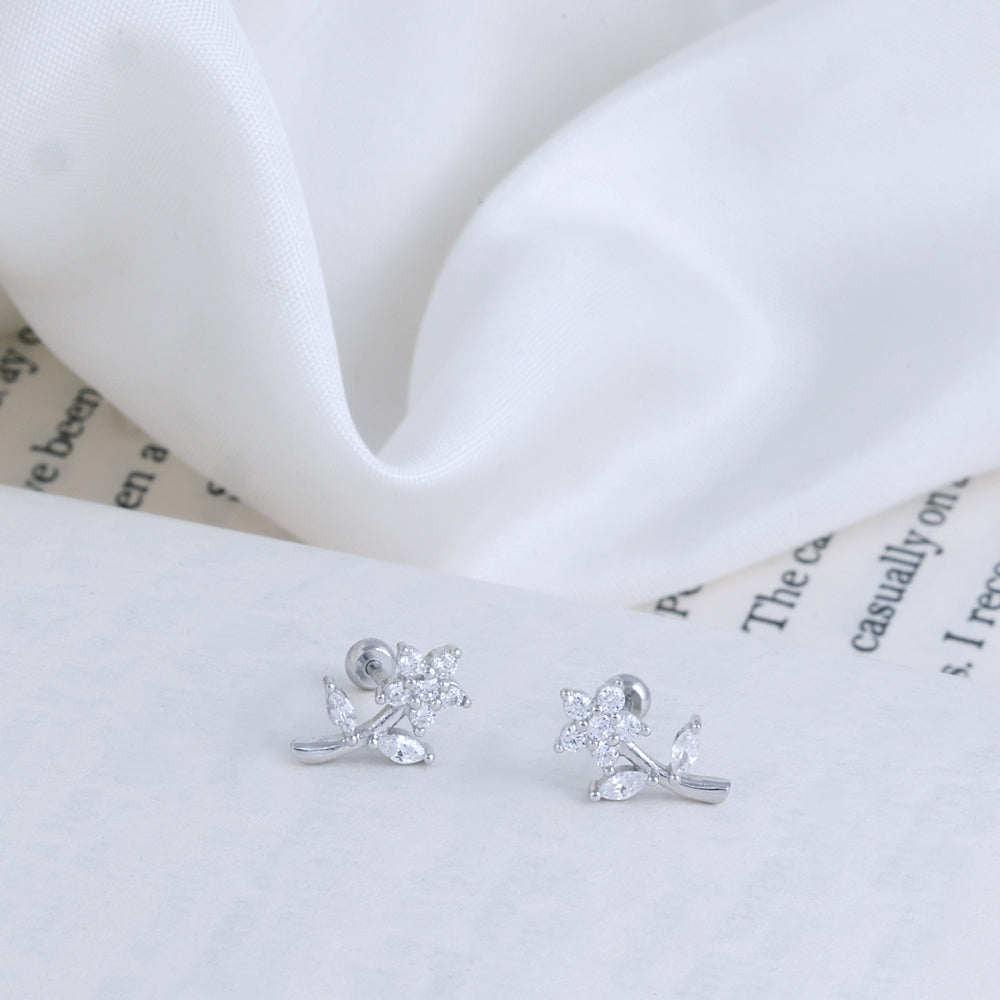 Floral Silver Second Stud Earrings by Chaneira Jewels