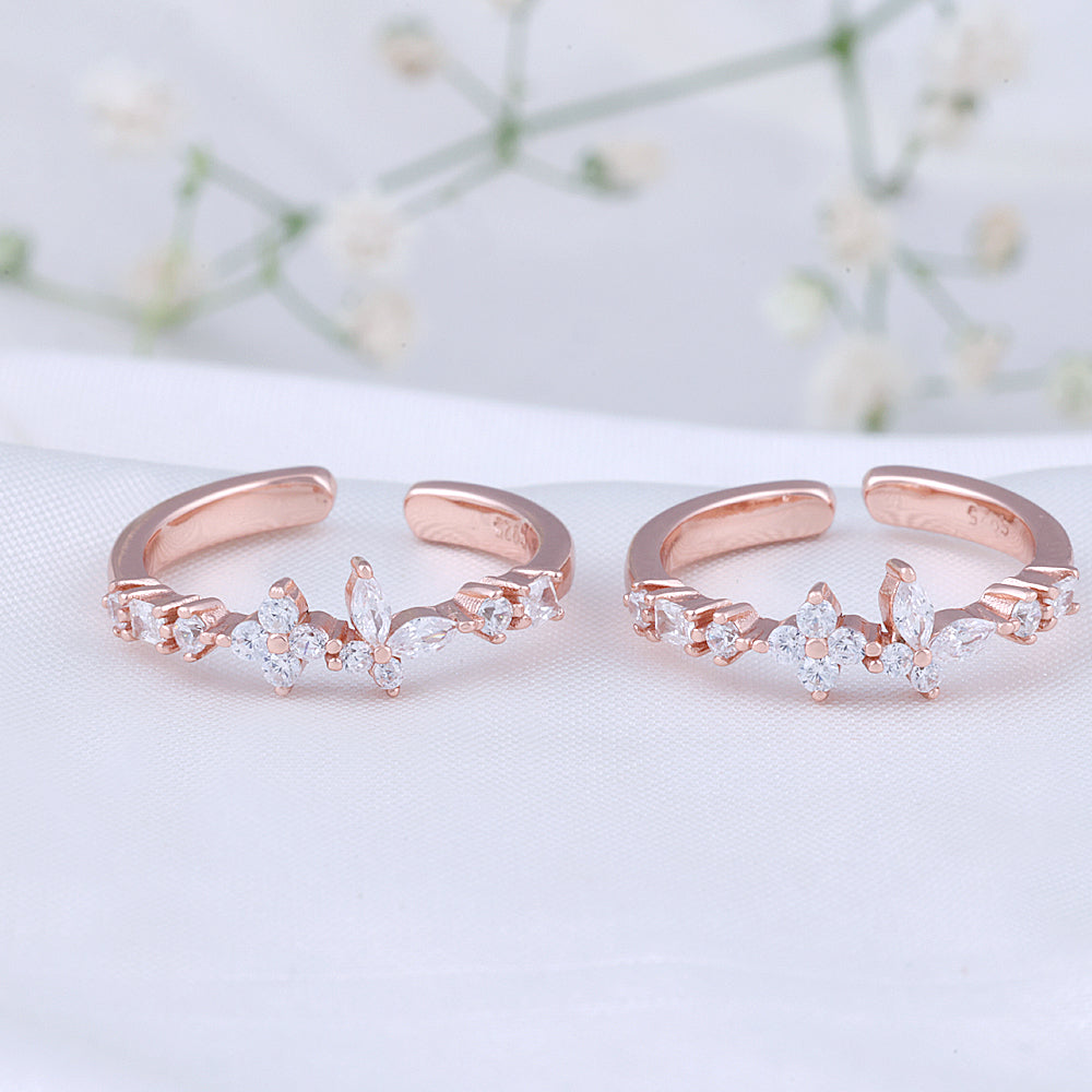 Gift Ready CZ Silver Rose Gold Toe Ring | Chaneira Jewels