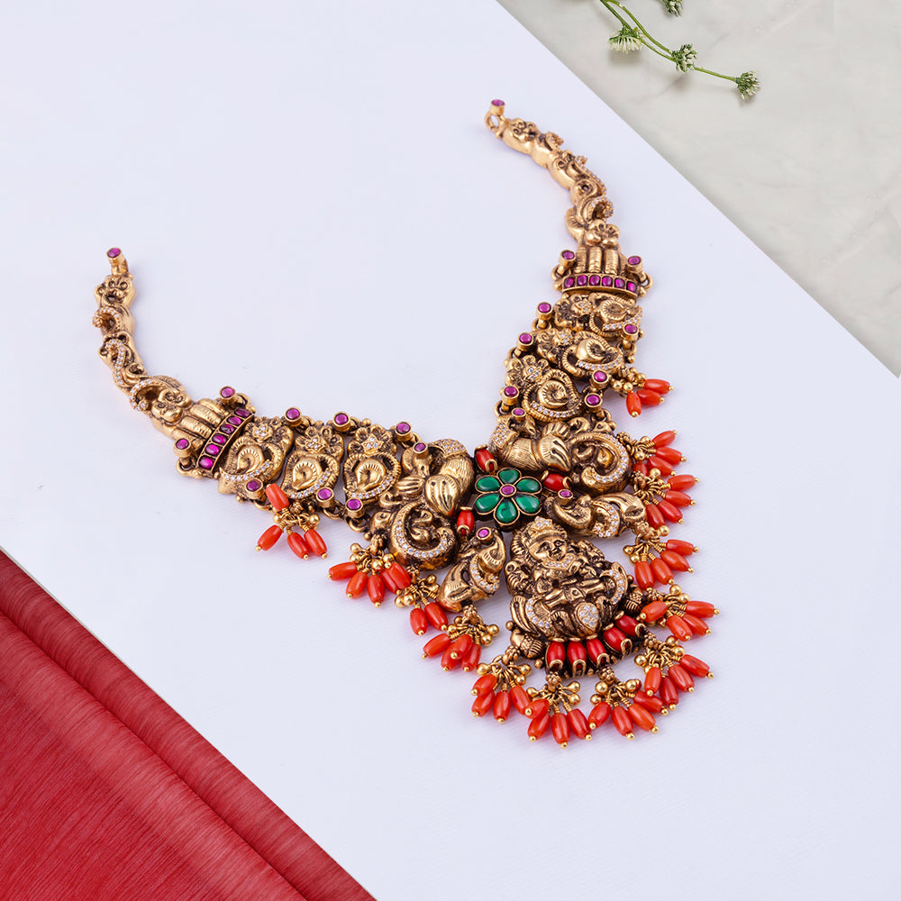 Gold Plated Coral Beads Nagas Necklace — Festive Women Design